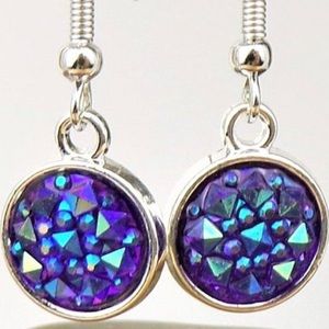 NEW Purple Round Faceted Charm Earrings